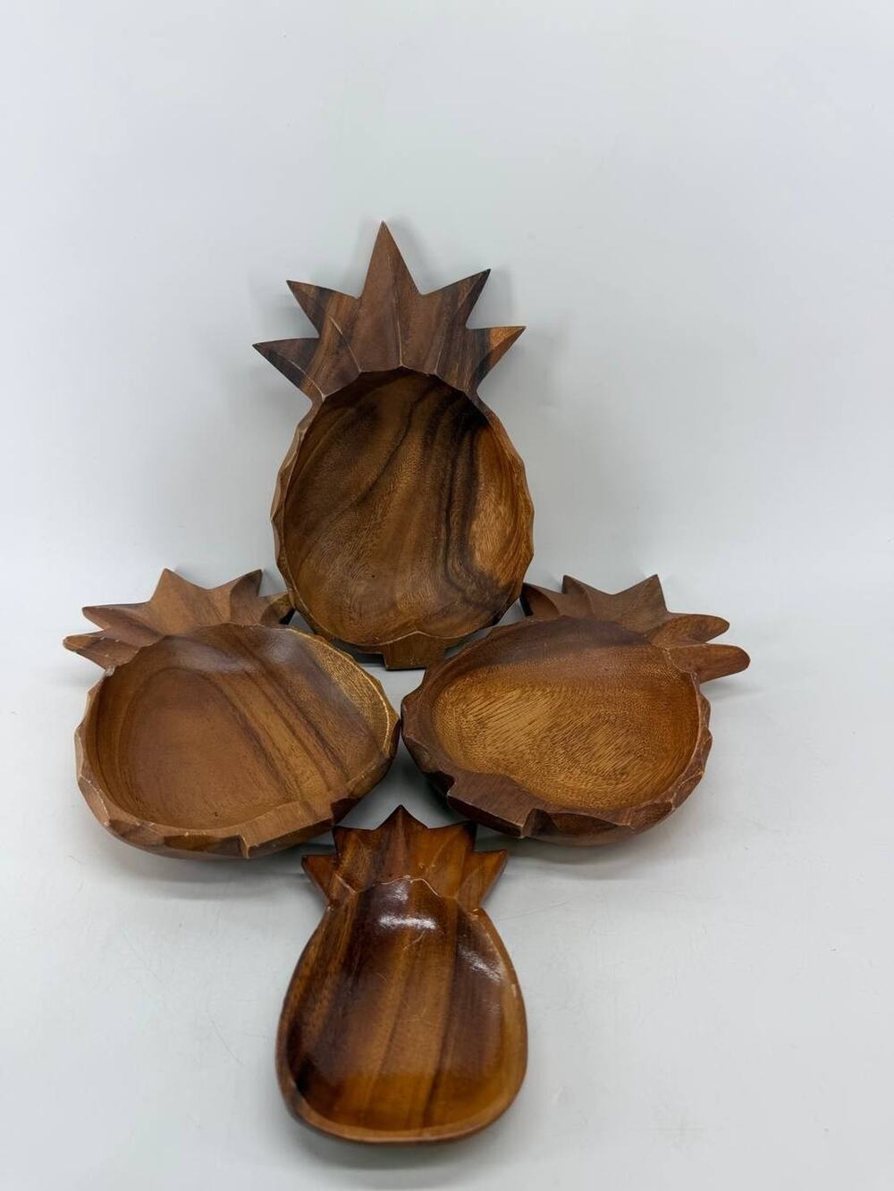 Acacia Wood Pineapple Shaped Bowls Dishes Tropical Serving Tray Lot 1.50 lb
